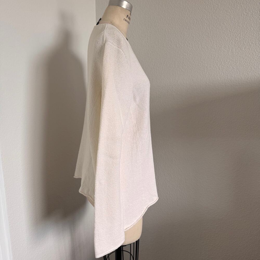 Eileen Fisher - Size L Ivory Textured Knit Sweater Scoop Neck Minimalist Luxury - Picture 2 of 13